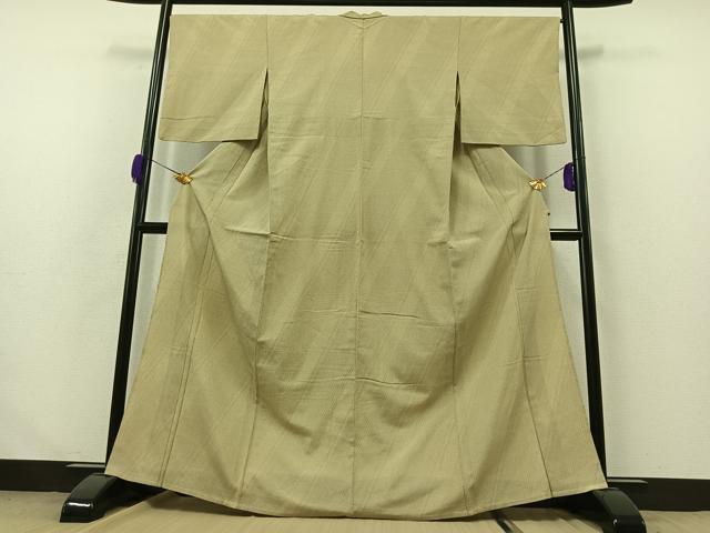 平和屋着物▽本塩沢　単衣　110亀甲　斜縞　正絹　逸品　AABB1420jh_1