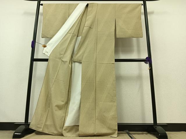 平和屋着物▽本塩沢　単衣　110亀甲　斜縞　正絹　逸品　AABB1420jh_2