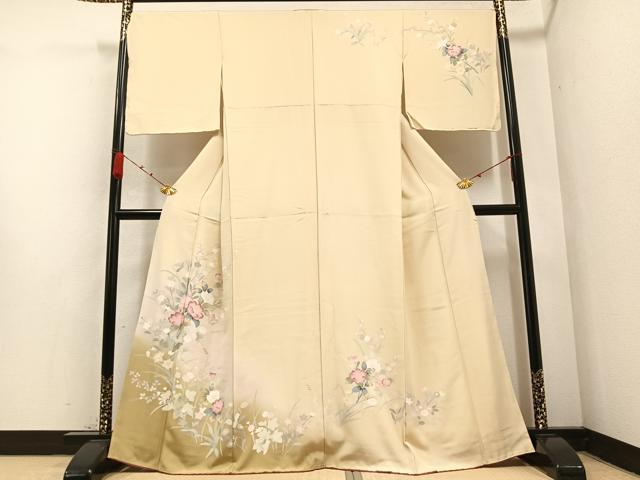 平和屋着物●訪問着　友禅　作家物　枝花文　暈し染め　正絹　逸品　未使用　AABB1453ph