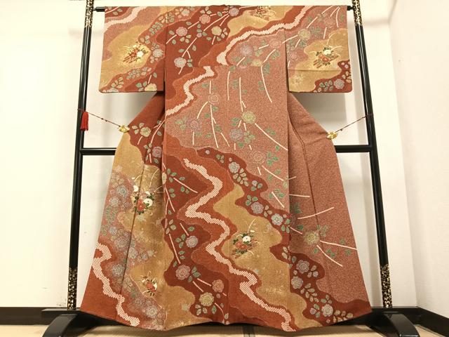 平和屋着物●訪問着　絞り　草花文　正絹　逸品　AABB1471ph