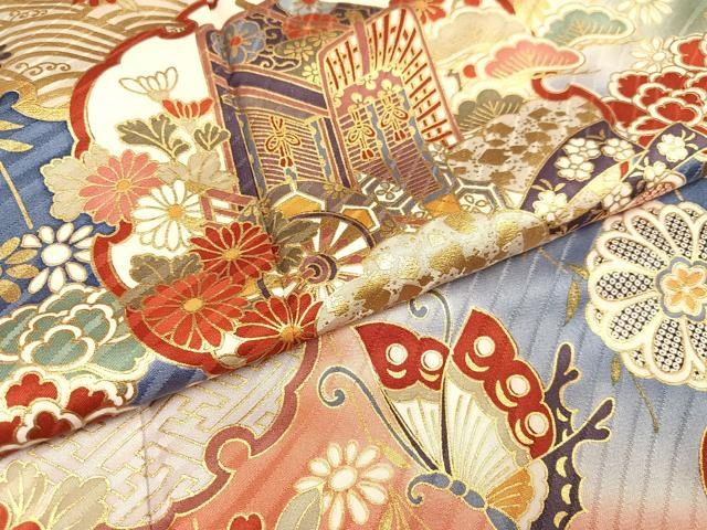 平和屋着物○豪華振袖 御所車雪輪花蝶文 暈し染め 金彩 やまと