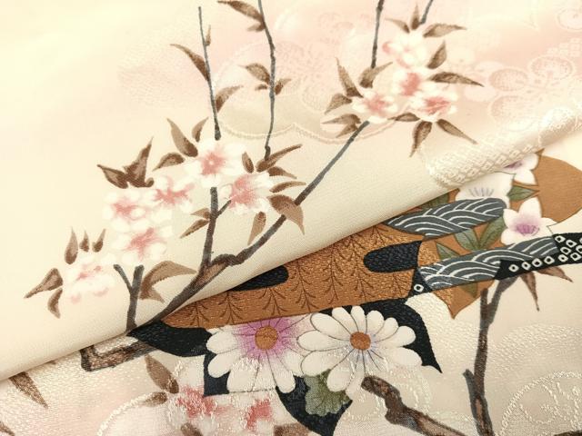 平和屋着物○振袖用長襦袢 袷 枝花文 暈し染め 正絹 逸品