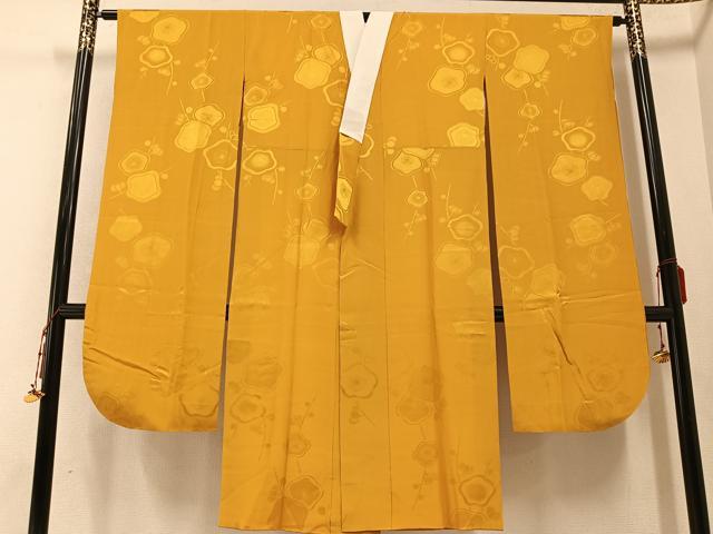 平和屋着物○振袖用長襦袢 袷 梅地紋 色無地 山吹色 正絹 逸品 平和屋着物○振袖用長襦袢 袷 梅地紋 色無地 山吹色 正絹 逸品