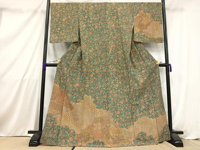 平和屋着物●訪問着　更紗草花文　正絹　逸品　AABB1761mf