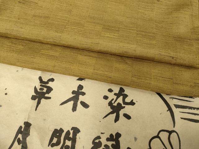 平和屋着物●山崎桃麿　草木染　月明織　紬　市松文　山吹茶色　正絹　逸品　AABB1974ck