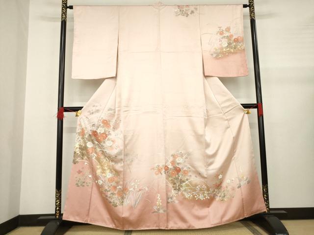 平和屋着物●訪問着　刺繍　草花文　金糸　正絹　逸品　未使用　AABB1998ck