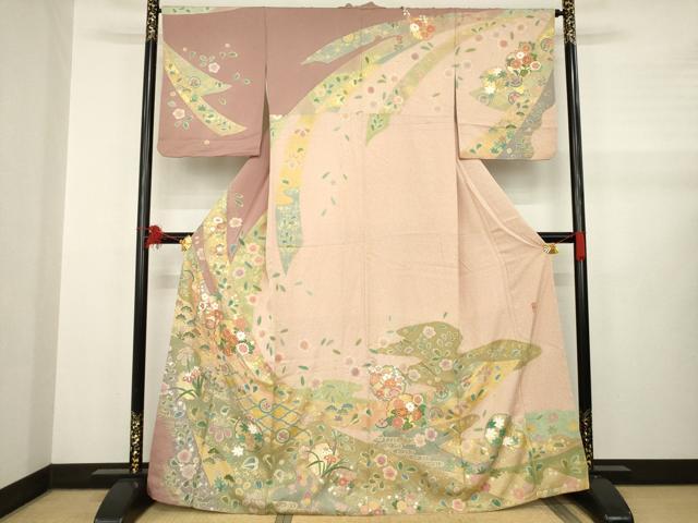 平和屋着物●訪問着　作家物　駒刺繍　雪輪重ね花文　金彩　正絹　逸品　AABB2002ck