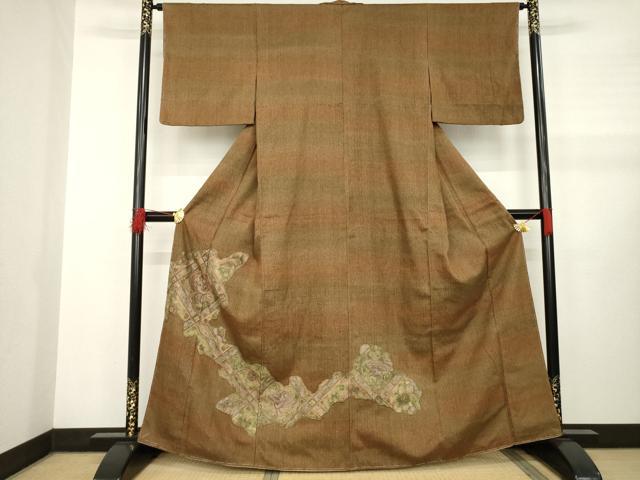 平和屋着物●訪問着　紬地　総刺繍　中国三大刺繍　汕頭刺繍　スワトウ刺繍　花鳥天井文　正絹　逸品　未使用　AABB2009ck