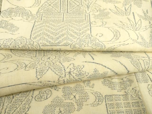 平和屋着物●本場結城紬　重要無形文化財　100亀甲　流水花籬文　正絹　逸品　AABB2016ck