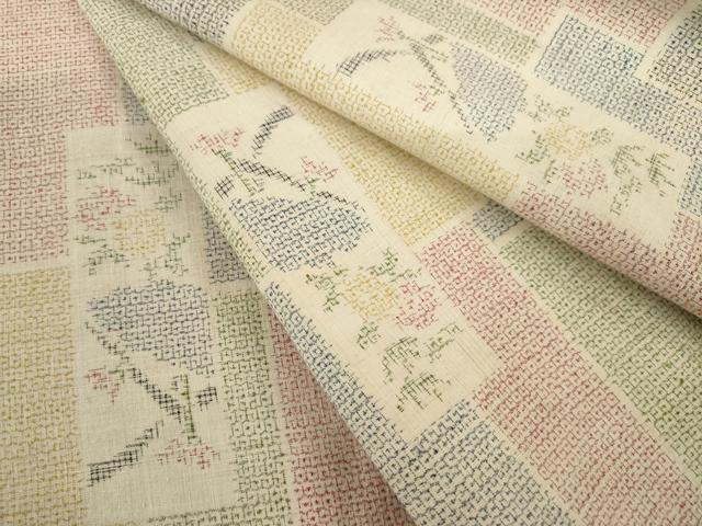 平和屋着物●本場結城紬　重要無形文化財　100亀甲　短冊枝花文　正絹　逸品　AABB2021ck