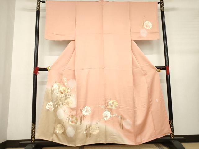 平和屋着物●訪問着　作家物　駒刺繍　雪輪花文　金彩　正絹　逸品　未使用　AABB2031ck