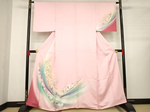 平和屋着物●パリコレクション　ファッションモデル・デザイナー　山口小夜子　訪問着　舞花文　暈し染め　銀彩　正絹　逸品　AABB2036ck