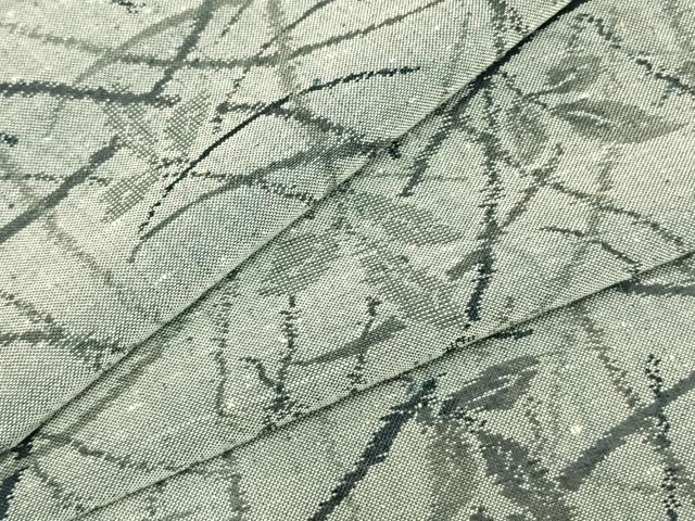 平和屋着物▽上質な紬　単衣　草葉文　正絹　逸品　AABB2057fy