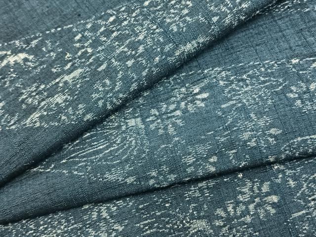 平和屋着物▽上質な紬　単衣　切嵌花文　正絹　逸品　AABB2085fy