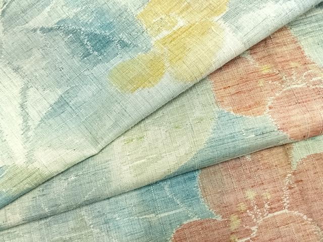 平和屋着物▽上質な紬　単衣　草花文　正絹　逸品　AABB2091fy