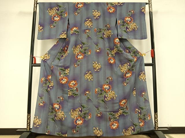 平和屋着物▽小紋　単衣　草花文　暈し染め　洗える着物　AABB2112fy 平和屋着物▽小紋 単衣 草花文 暈し染め 洗える着物 AABB2112fy