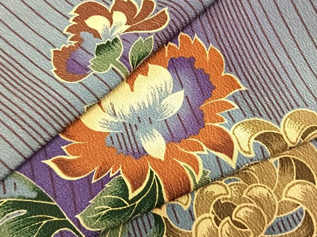 平和屋着物▽小紋　単衣　草花文　暈し染め　洗える着物　AABB2112fy