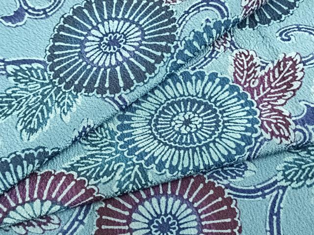 平和屋着物▽小紋　単衣　型染め　花唐草文　洗える着物　AABB2113fy