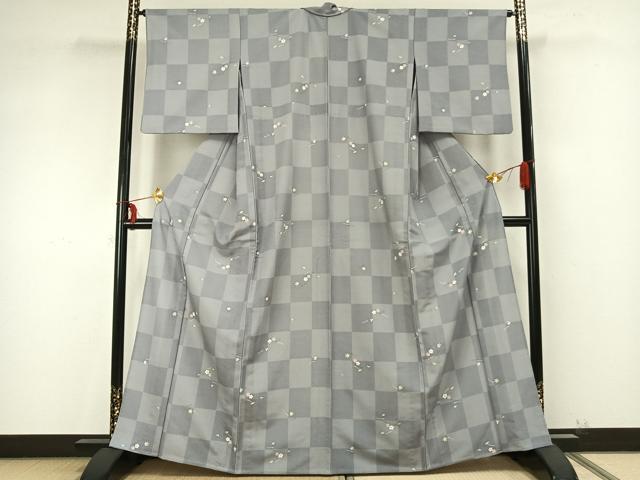 平和屋着物▽小紋 単衣 市松舞桜文 洗える着物 AABB2119fy - www