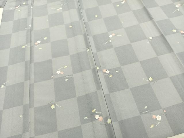 平和屋着物▽小紋 単衣 市松舞桜文 洗える着物 AABB2119fy - www