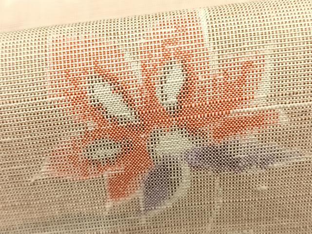 平和屋着物▽上質な紬 単衣 花唐草間道 正絹 逸品 AABB2123fy