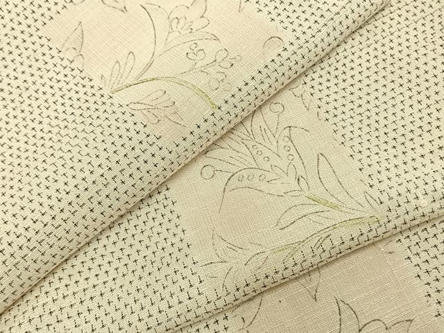 平和屋着物▽上質な紬　単衣　手描き　色紙草花文　正絹　逸品　AABB2157fy