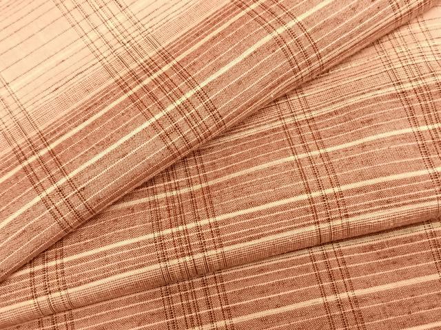 平和屋着物▽上質な紬　単衣　格子　正絹　逸品　AABB2163fy