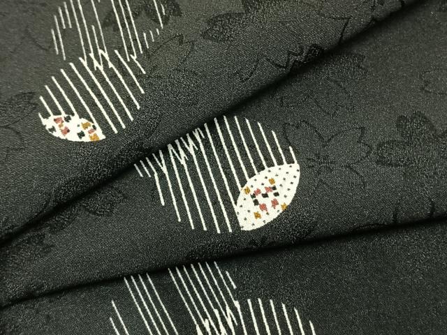 平和屋着物▽小紋　単衣　丸文　黒地　やまと誂製　洗える着物　AABB2180fy