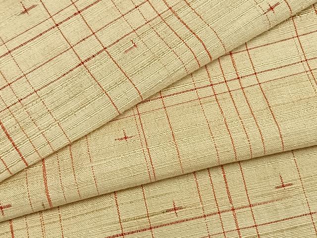 平和屋着物▽上質な紬　単衣　格子十字絣文様　正絹　逸品　AABB2185fy