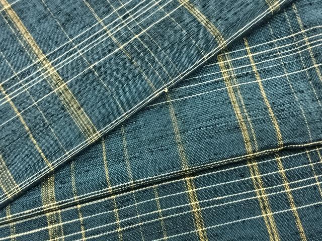 平和屋着物▽上質な紬　単衣　格子　正絹　逸品　AABB2192fy