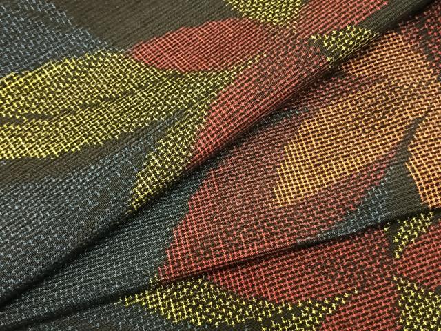 平和屋着物▽上質な紬　単衣　葉尽くし　正絹　逸品　AABB2193fy