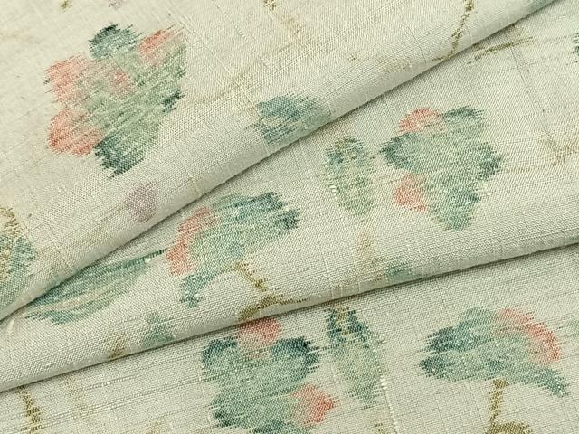 平和屋着物▽上質な紬　単衣　枝花文　正絹　逸品　AABB2221fy