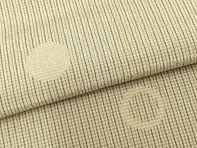 平和屋着物▽本塩沢 単衣 丸文 縞 反端付き 正絹 逸品 AABB2229fy