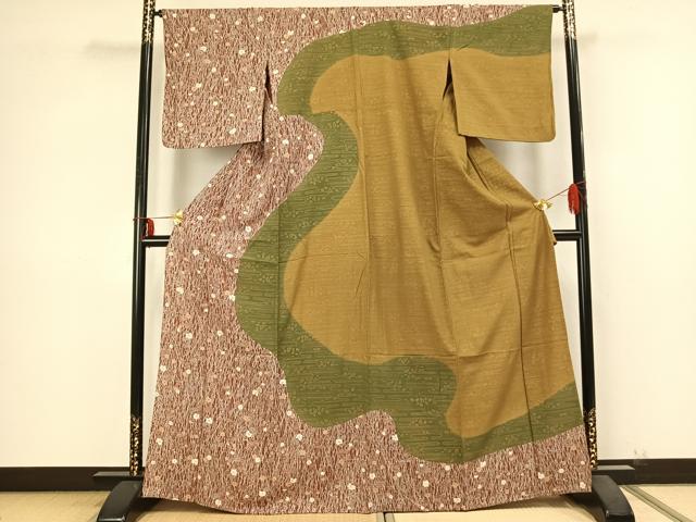 平和屋着物▽訪問着　単衣　草花文　金彩　正絹　逸品　AABB2235fy