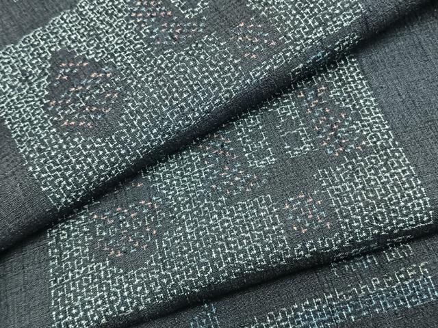 平和屋着物▽結城紬　単衣　80亀甲　色紙文　正絹　逸品　AABB2249fy