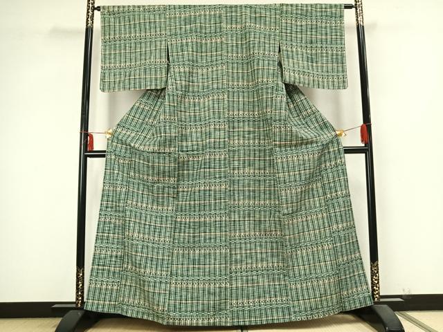 平和屋着物▽上質な紬　単衣　横段文　正絹　逸品　未使用　AABB2259fy 平和屋着物▽上質な紬 単衣 横段文 正絹 逸品 未使用