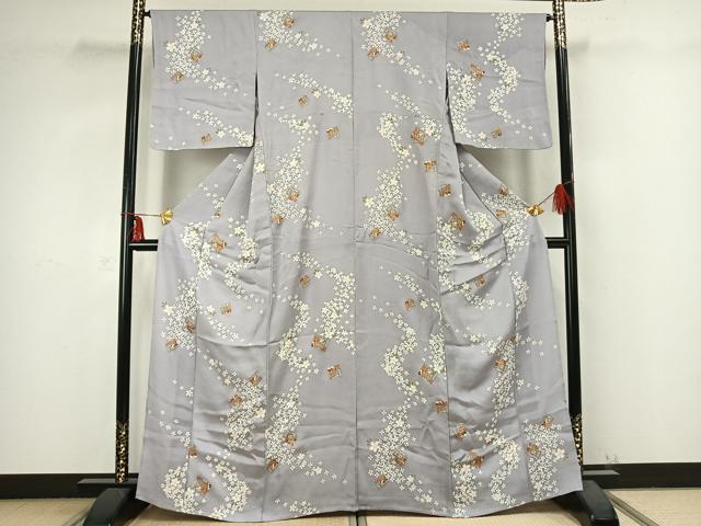 平和屋着物▽上質な小紋　単衣　舞花文　金彩　正絹　逸品　AABB2294fy 平和屋着物▽上質な小紋 単衣 舞花文 金彩 正絹 逸品 AABB2294fy 小紋