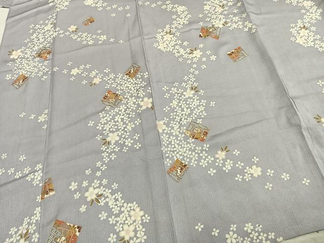 平和屋着物▽上質な小紋　単衣　舞花文　金彩　正絹　逸品　AABB2294fy 平和屋着物▽上質な小紋 単衣 舞花文 金彩 正絹 逸品 AABB2294fy 小紋