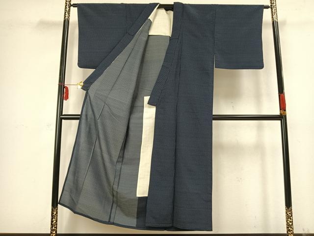 平和屋着物▽男性 お召 単衣 幾何学文様 正絹 逸品 AABB2309fy