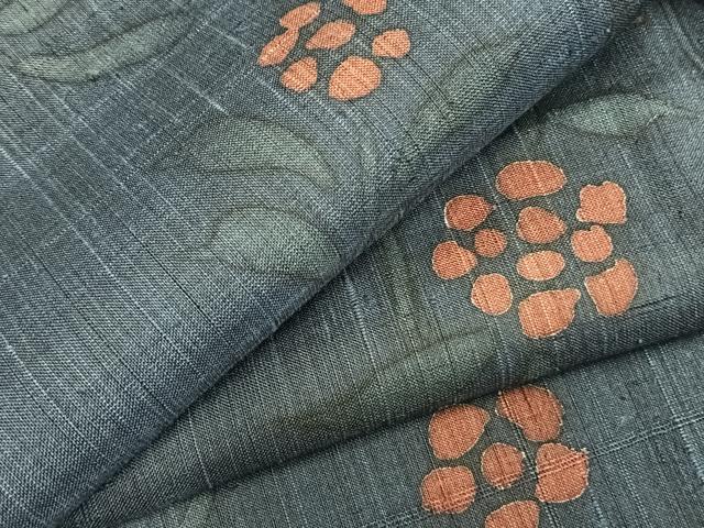平和屋着物▽生紬　単衣　草花文　正絹　逸品　AABB2310fy