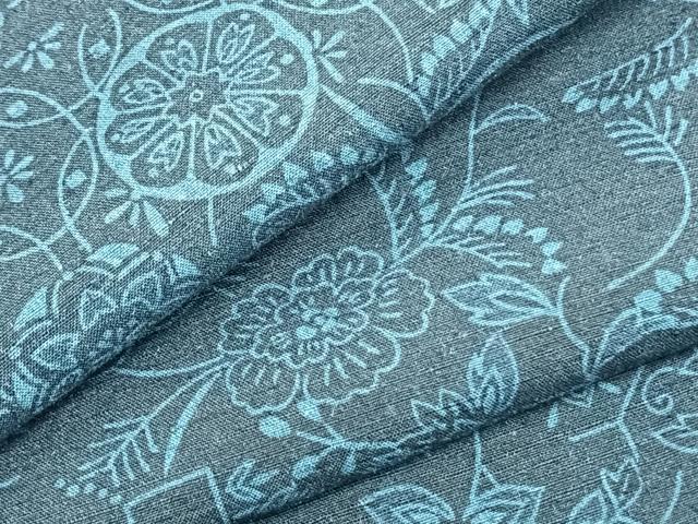 平和屋着物▽上質な紬　単衣　型染め　花唐草文　正絹　逸品　AABB2321fy