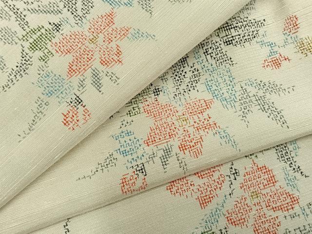 平和屋着物▽上質な紬　単衣　枝花文　正絹　逸品　未使用　AABB2322fy