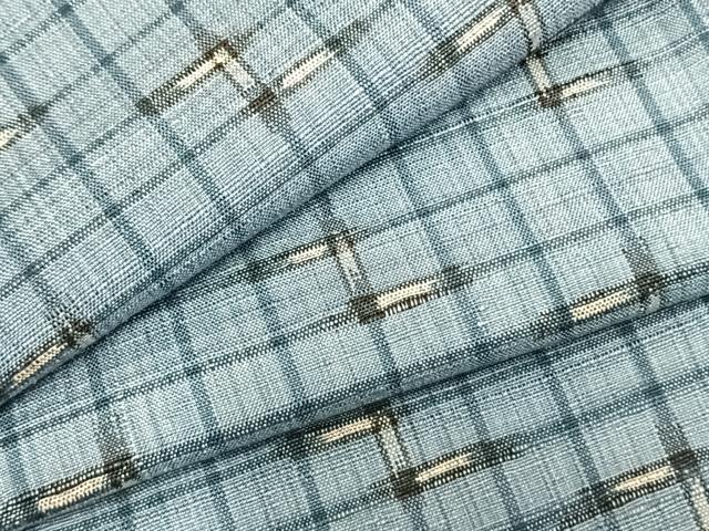 平和屋着物▽上質な紬　単衣　格子　正絹　逸品　AABB2333fy