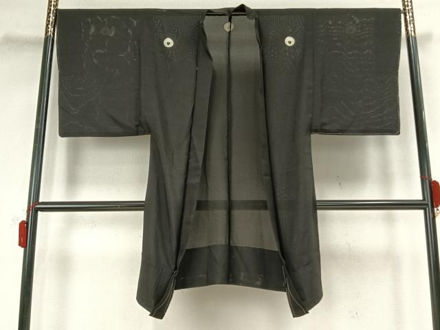 平和屋着物▽男性　黒紋付　長羽織　スリーシーズン　春夏秋　塵除け　正絹　逸品　AABB2361fy