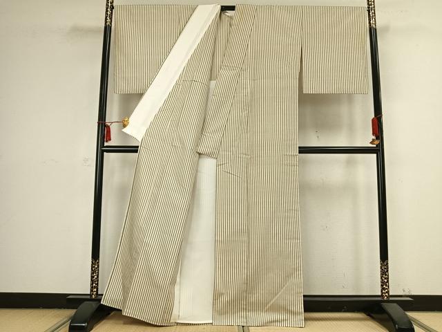 平和屋着物▽上質な紬　単衣　縞　正絹　逸品　AABB2369fy 平和屋着物▽上質な紬 単衣 縞 正絹 逸品 AABB2369fy 【公式通販】
