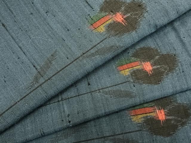 平和屋着物▽上質な紬　単衣　草花文　正絹　逸品　未使用　AABB2400fy