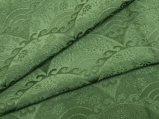 平和屋着物▽上質な色無地　単衣　扇面地紋　緑青色　正絹　逸品　AABB2417fy