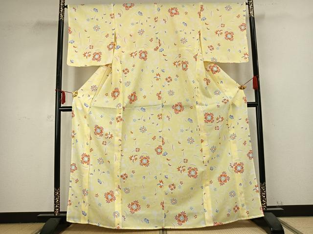 平和屋着物▽小紋 単衣 草花文 洗える着物 AABB2419fy 公式通販