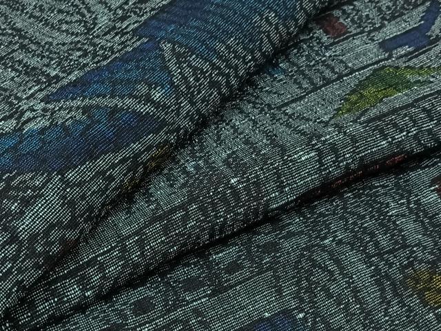 平和屋着物▽上質な紬　単衣　風景文　正絹　逸品　AABB2454jh