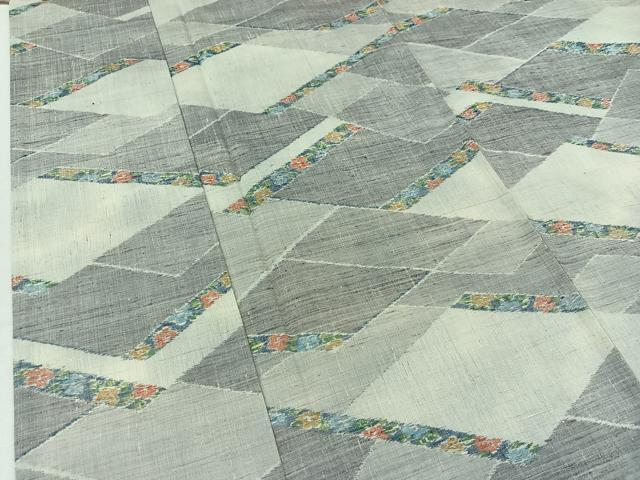 平和屋着物▽小千谷紬 単衣 本真綿織 花菱文 反端付き